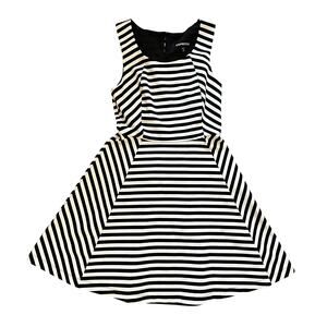 EXPRESS Black and White Striped Fit and Flare Dress | XS